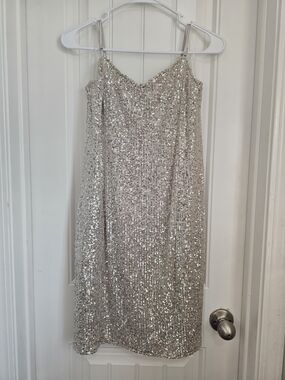 Worthington Silver Sequin Trim Slip Dress